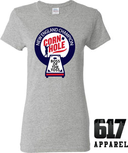 Corn Hole Champion Foxborough Football Tailgating Ladies T-Shirt