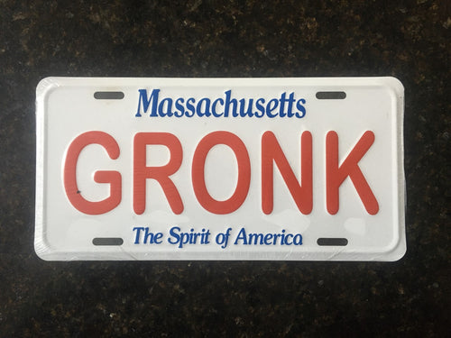 State of Massachusetts License Plate GRONK New England Football