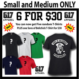 Sons of Belichick PLUS 5 Mystery T-Shirts for $30 Unisex New England Football