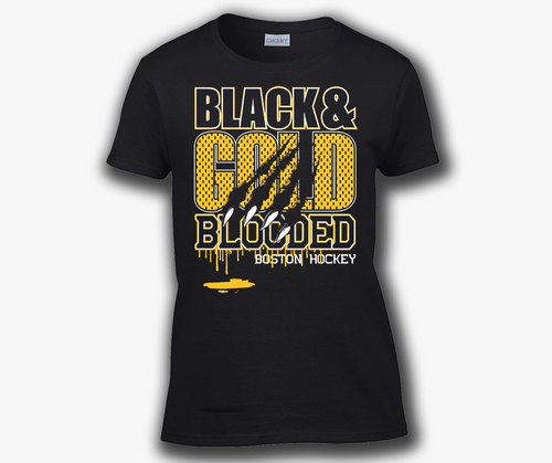 Black & Gold Blooded Boston Hockey Ladies T-Shirt