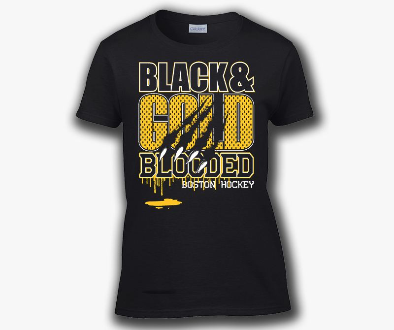 Black & Gold Blooded Boston Hockey Youth T-Shirt