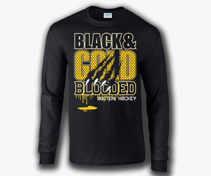 Black & Gold Blooded Boston Hockey Long Sleeve T-Shirt