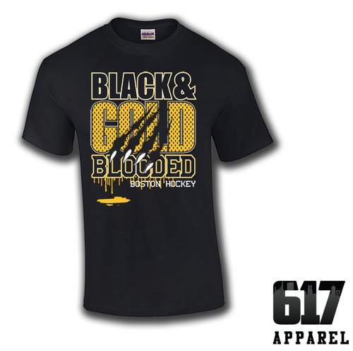 Black & Gold Blooded Boston Hockey Unisex T-Shirt