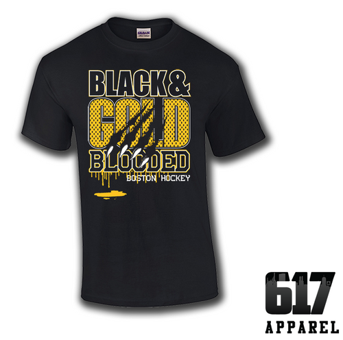 Black & Gold Blooded Boston Hockey Youth T-Shirt